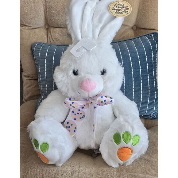 Plush Easter Bunny Anico White W/ Bow & Carrots On Feet 14" Stuffed Anim… - Picture 1 of 6